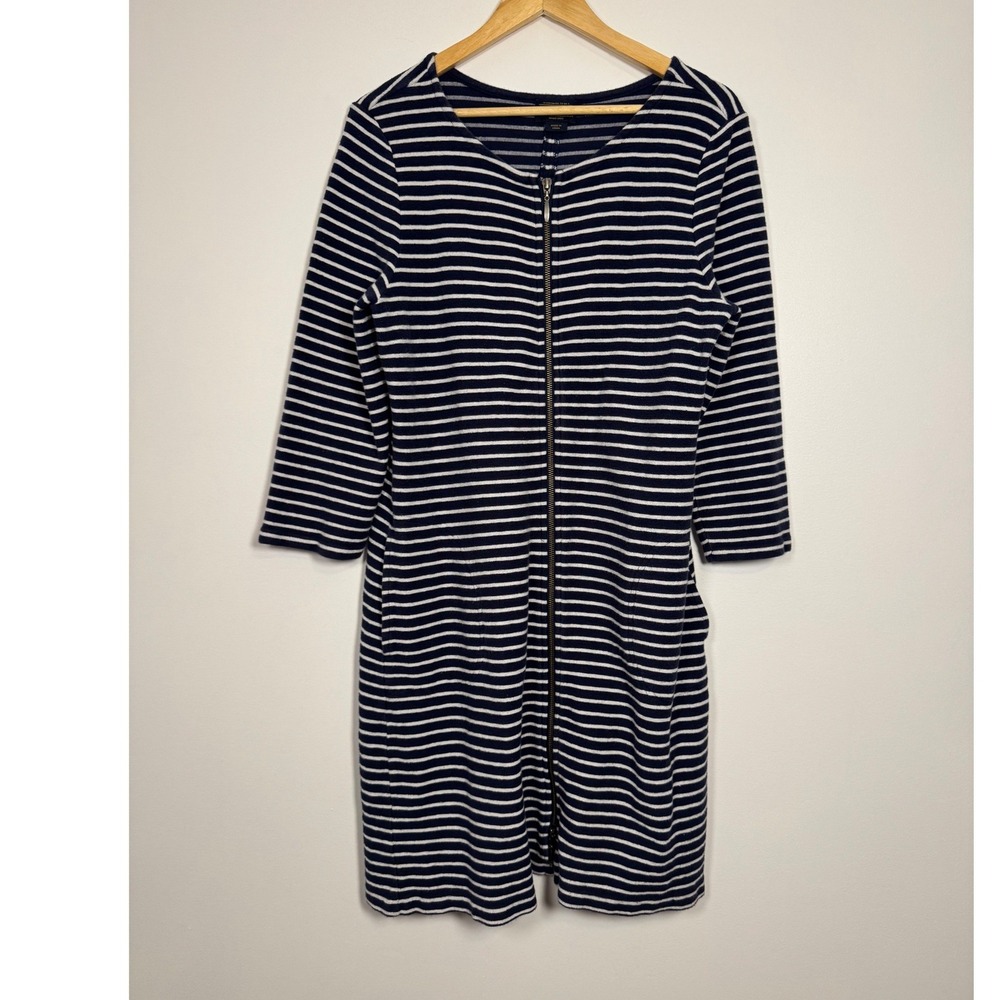 Nautical Pendleton Striped Zip Front Dress Womens Large Navy Blue White Cotton